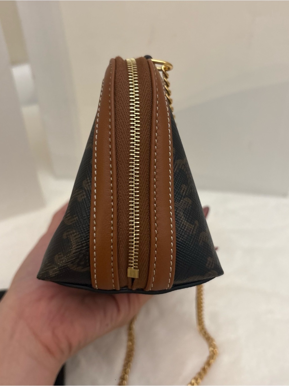 Celine Brown and Tan Triomphe Canvas Crossbody with Gold Chain - Picture 6 of 8